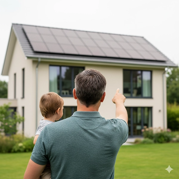 Otec se synem před domem